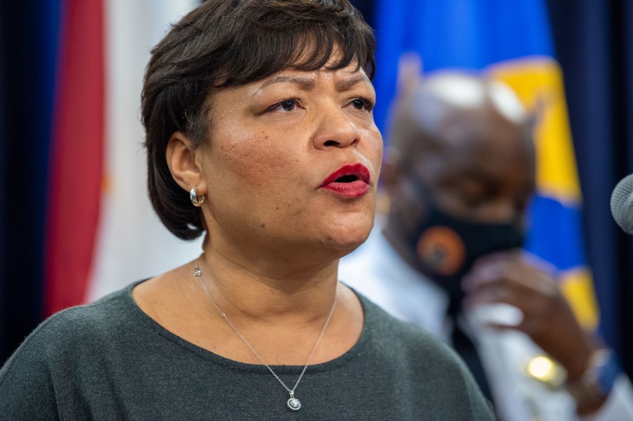FILE - New Orleans Mayor LaToya Cantrell speaks at the police headquarters in New Orleans, Feb. 2, 2022. (Chris Granger/The Times-Picayune/The New Orleans Advocate via AP, File)