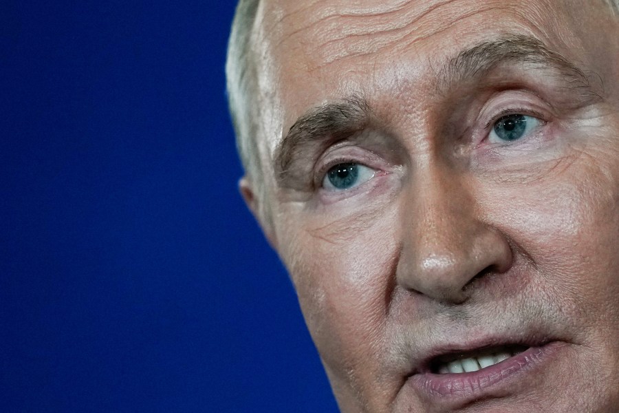 Russia's President Vladimir Putin speaks during a news conference at Joint Base Elmendorf- Richardson, Friday, Aug. 15, 2025, in Anchorage, Alaska. (AP Photo/Julia Demaree Nikhinson)