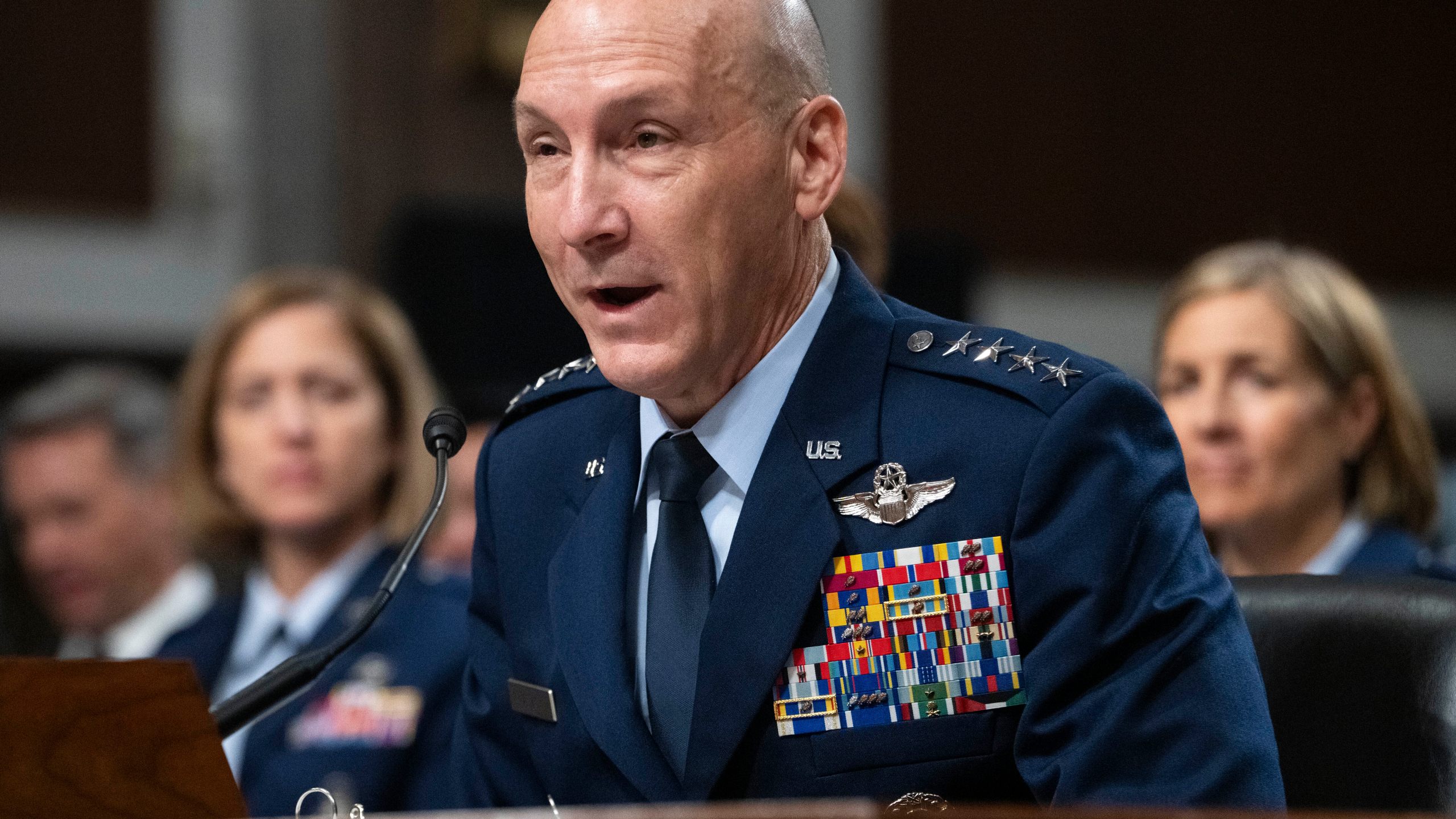 FILE - Gen. David Allvin testifies during a Senate Armed Services Committee nominations hearing on his reappointment to the grade of General and to be U.S. Air Force Chief of Staff, Sept. 12, 2023, on Capitol Hill in Washington. (AP Photo/Jacquelyn Martin, File)