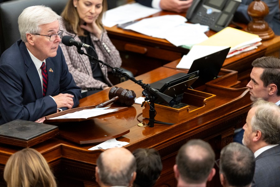 Texas Lt. Gov. Dan Patrick speaks to lawmakers during a special session in the Senate Chamber at the Texas Capitol in Austin, Texas, Saturday, Aug. 23, 2025. (AP Photo/Stephen Spillman)