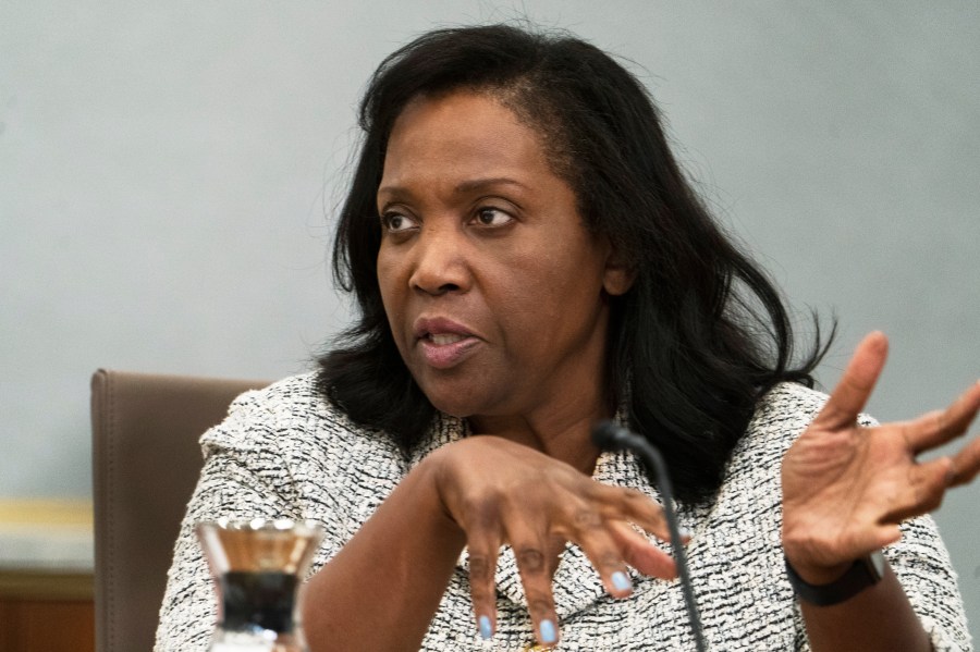 FILE - Board of Governors of the Federal Reserve member Lisa Cook, speaks during a conversations with leaders from organizations that include nonprofits, small businesses, manufacturing, supply chain management, the hospitality industry, and the housing and education sectors at the Federal Reserve building, Sept. 23, 2022, in Washington. (AP Photo/Manuel Balce Ceneta, File)