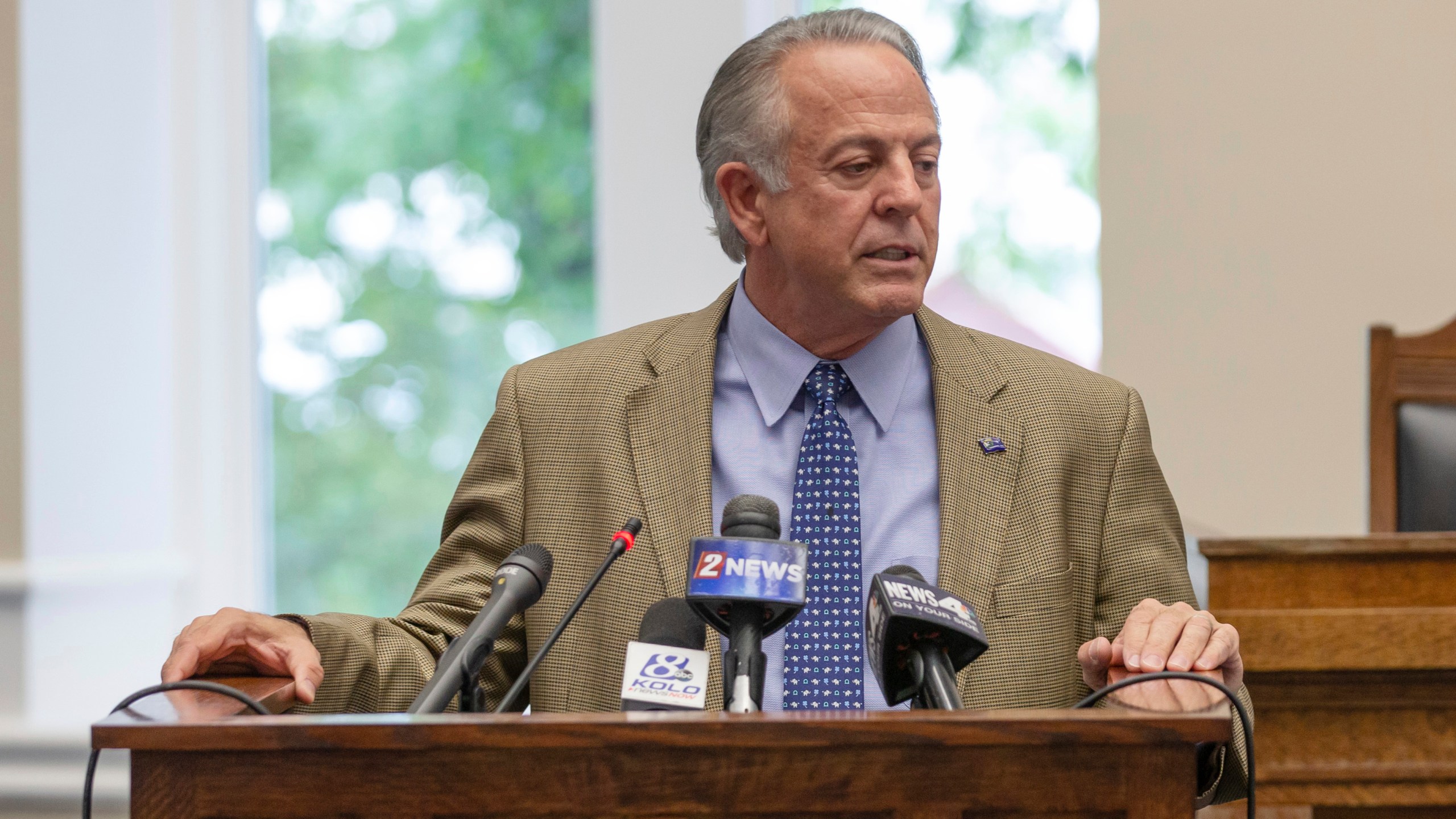 FILE - Nevada Gov. Joe Lombardo speaks at the old Assembly Chambers in Carson City, Nev., May 30, 2023. (AP Photo/Tom R. Smedes, File)