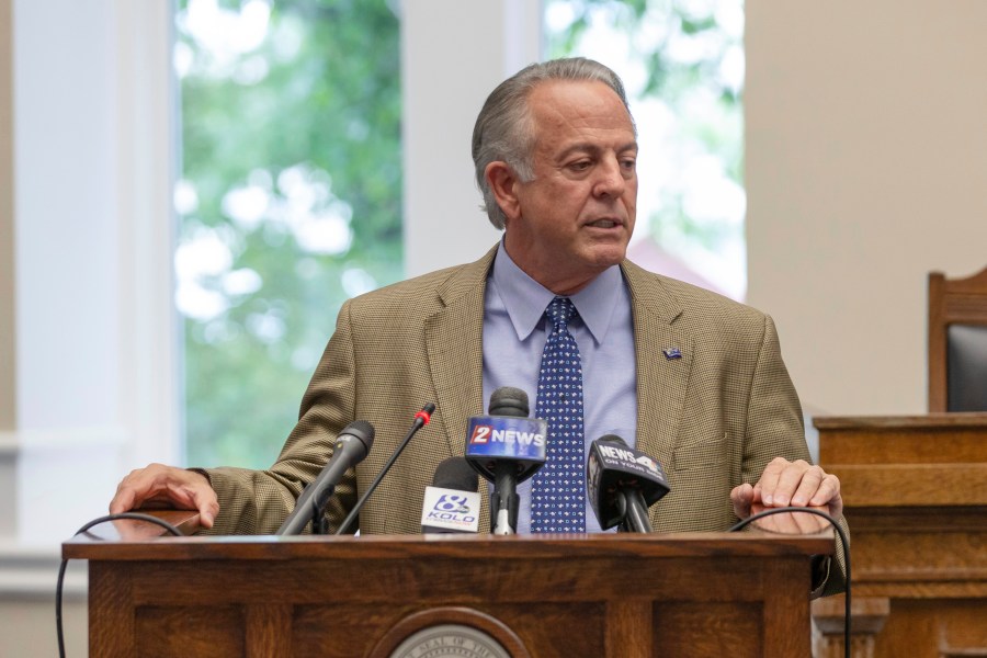 FILE - Nevada Gov. Joe Lombardo speaks at the old Assembly Chambers in Carson City, Nev., May 30, 2023. (AP Photo/Tom R. Smedes, File)