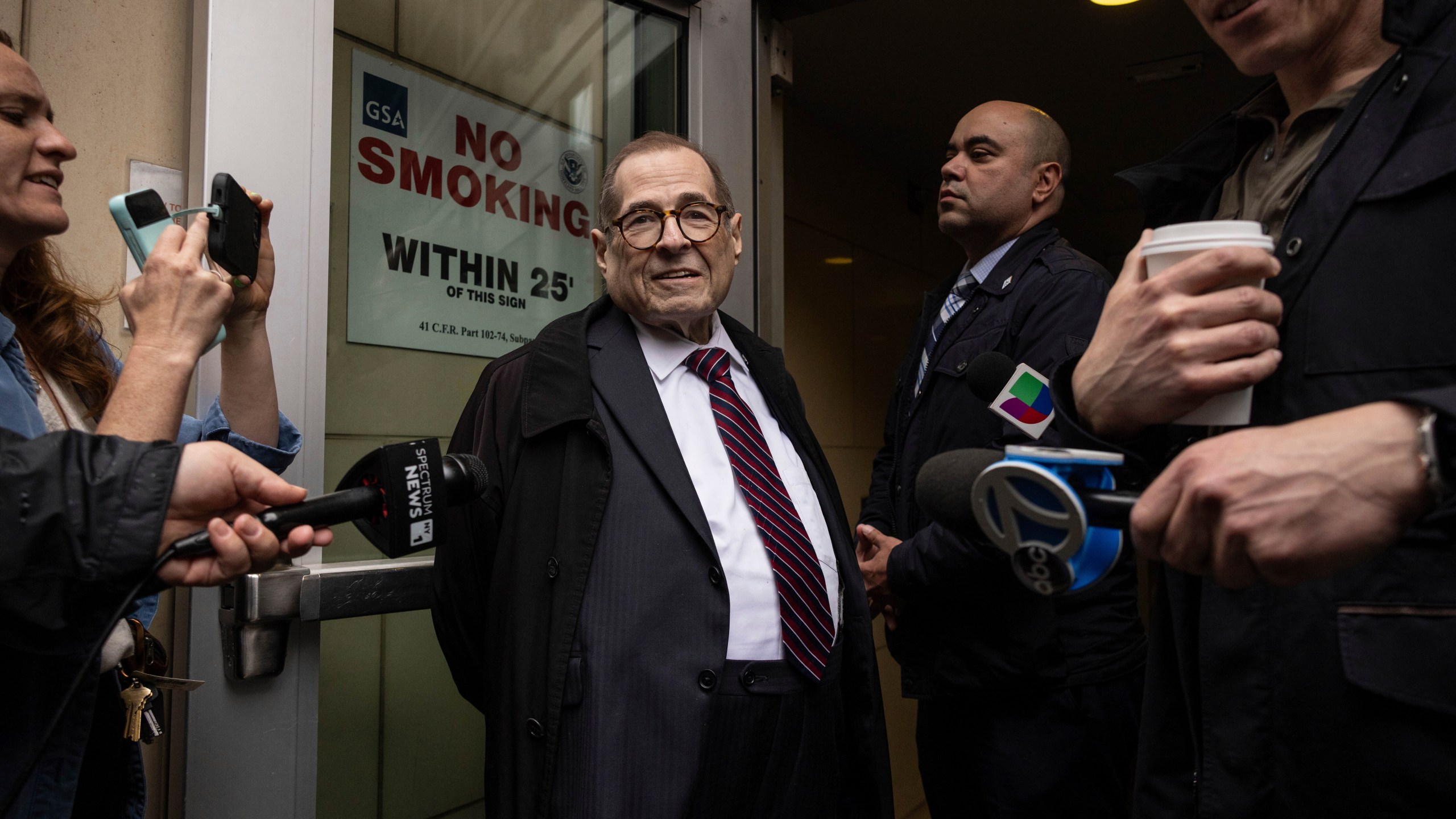 FILE - Rep. Jerrold Nadler, D-N.Y., speaks to members of media outside Greater New York Federal Building on May 28, 2025, in New York. (AP Photo/Yuki Iwamura, File)