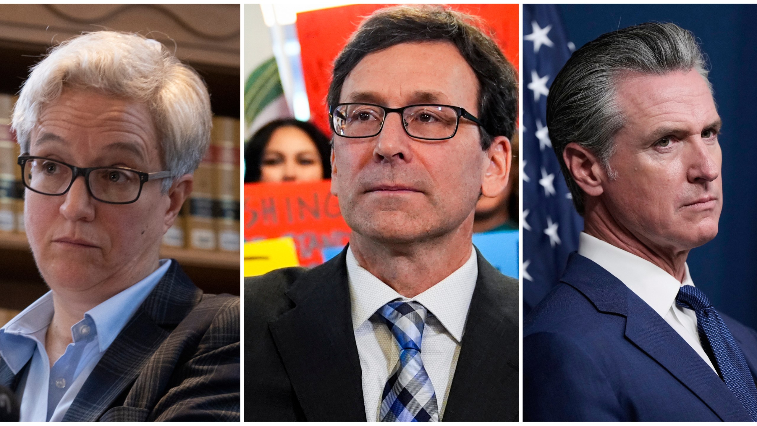 FILE - This photo combination shows, from left, Oregon Gov. Tina Kotek, Jan. 31, 2024, in Salem, Ore., Washington Gov. Bob Ferguson, Jan. 27, 2025, in Seattle and California Gov. Gavin Newsom, Aug. 21, 2025, in Sacramento, Calif. (AP Photo/Jenny Kane, Lindsey Wasson, Godofredo A. Vásquez)