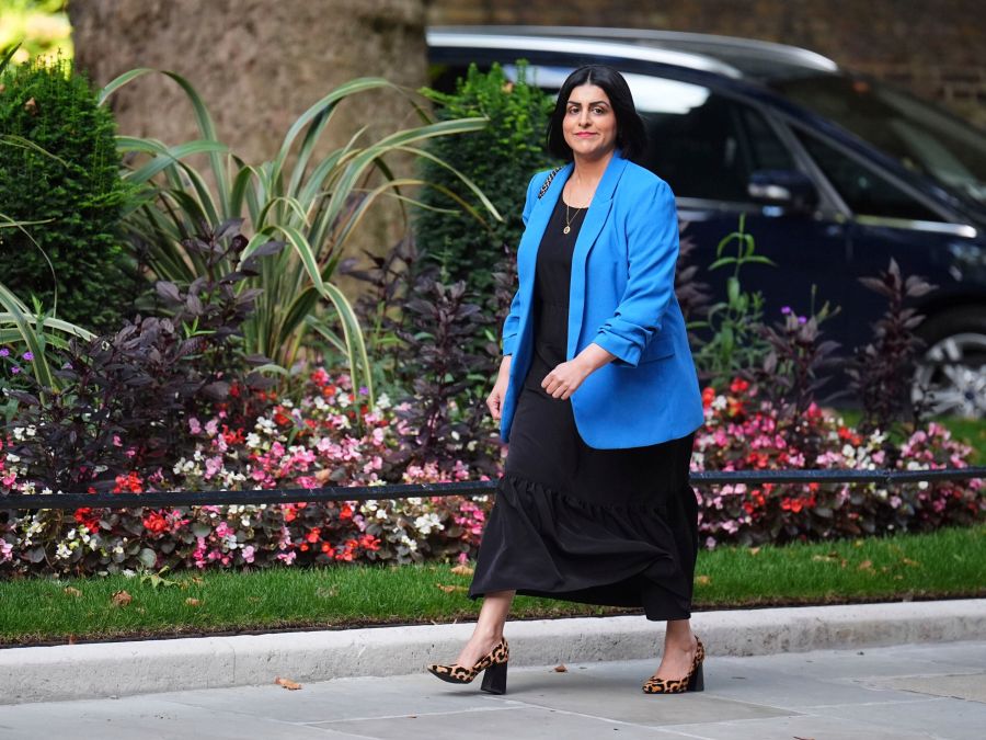 Newly appointed Home Secretary Shabana Mahmood arrives in Downing Street, London, Friday, Sept. 5, 2025, where Prime Minister Sir Keir Starmer is reshuffling his Cabinet following the resignation of Angela Rayner. (James Manning/PA via AP)
