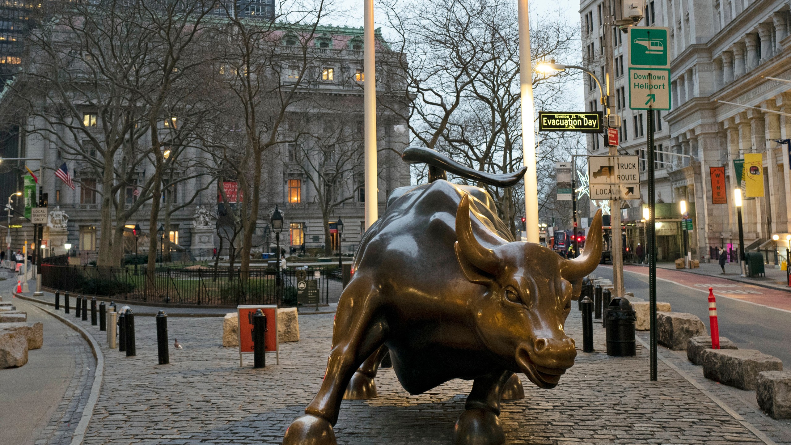 FILE - In this Jan. 10, 2020, file photo, the Charging Bull stands in Manhattan's financial district in New York. (AP Photo/Mark Lennihan, File)