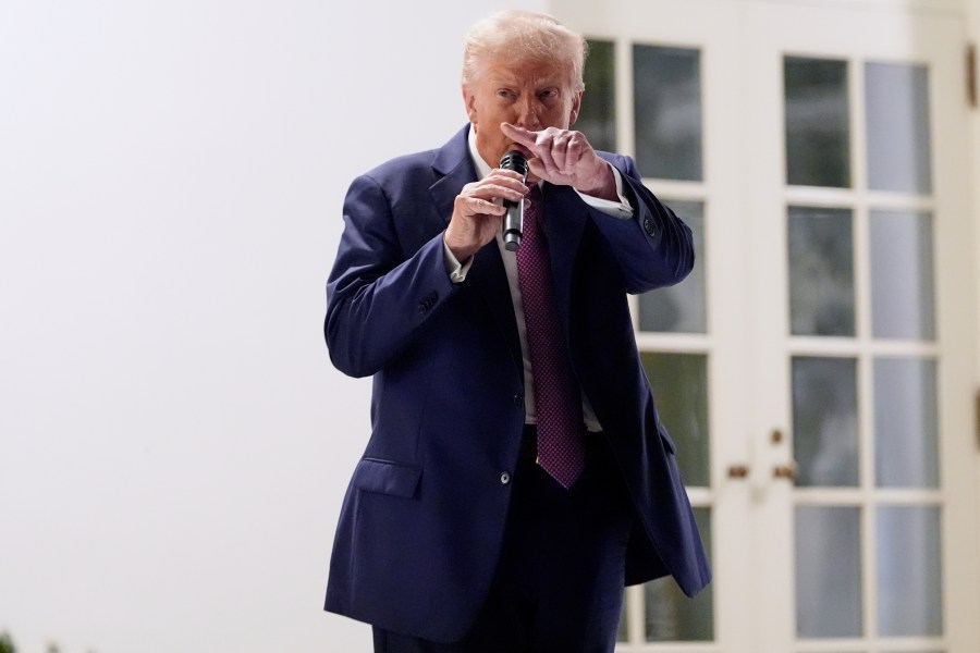 President Donald Trump speaks at a dinner in the Rose Garden of the White House, Friday, Sept. 5, 2025, in Washington. (AP Photo/Alex Brandon)