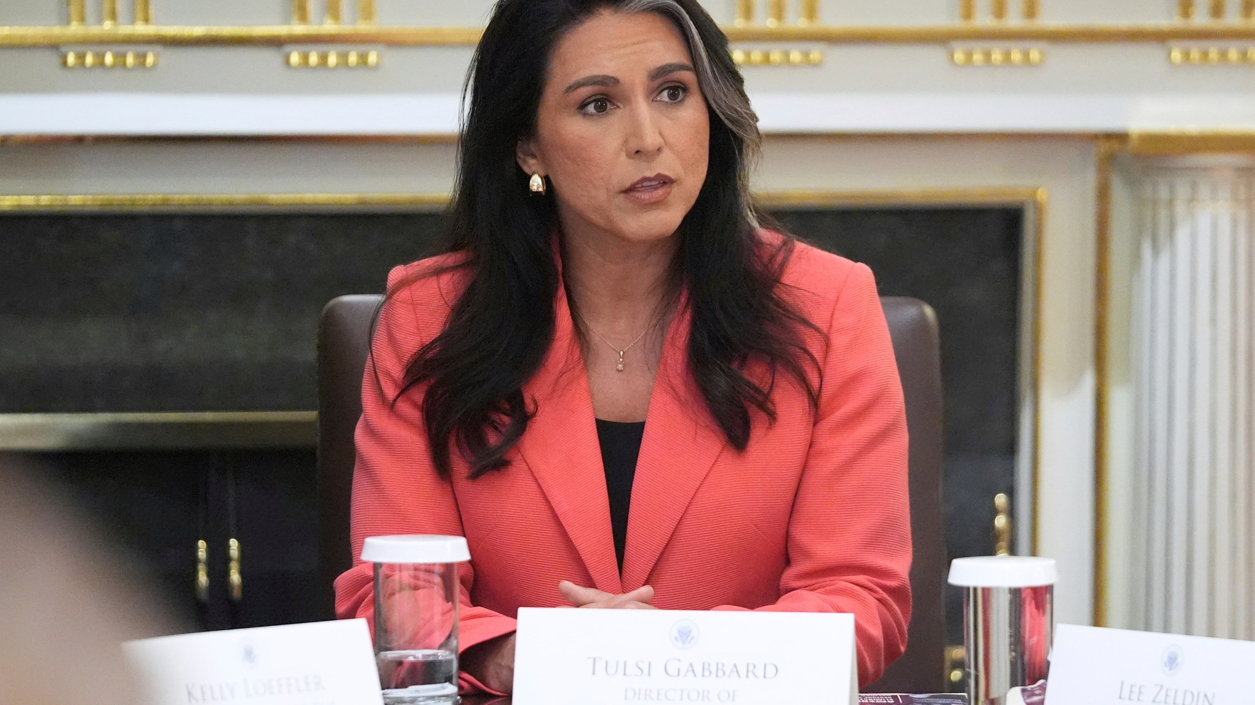 Director of National Intelligence Tulsi Gabbard, speaks during a cabinet meeting with President Donald Trump, Tuesday, Aug. 26, 2025, at the White House in Washington. (AP Photo/Mark Schiefelbein)