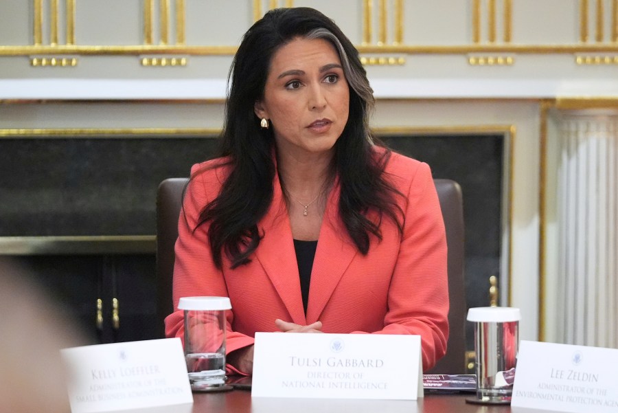 Director of National Intelligence Tulsi Gabbard, speaks during a cabinet meeting with President Donald Trump, Tuesday, Aug. 26, 2025, at the White House in Washington. (AP Photo/Mark Schiefelbein)