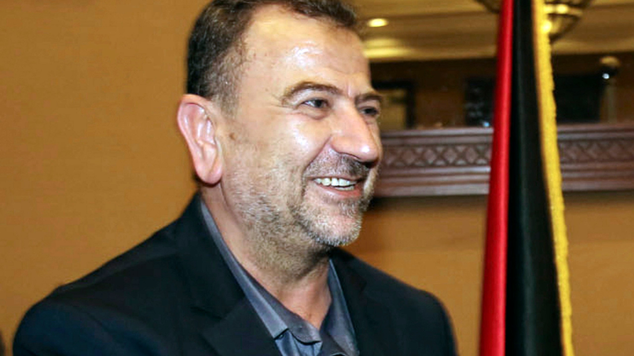 FILE - This photo released by the Hamas Media Office shows Saleh Arouri upon his arrival in in Gaza City from Cairo, Egypt, Aug. 2, 2018. (Mohammad Austaz/Hamas Media Office via AP, File)