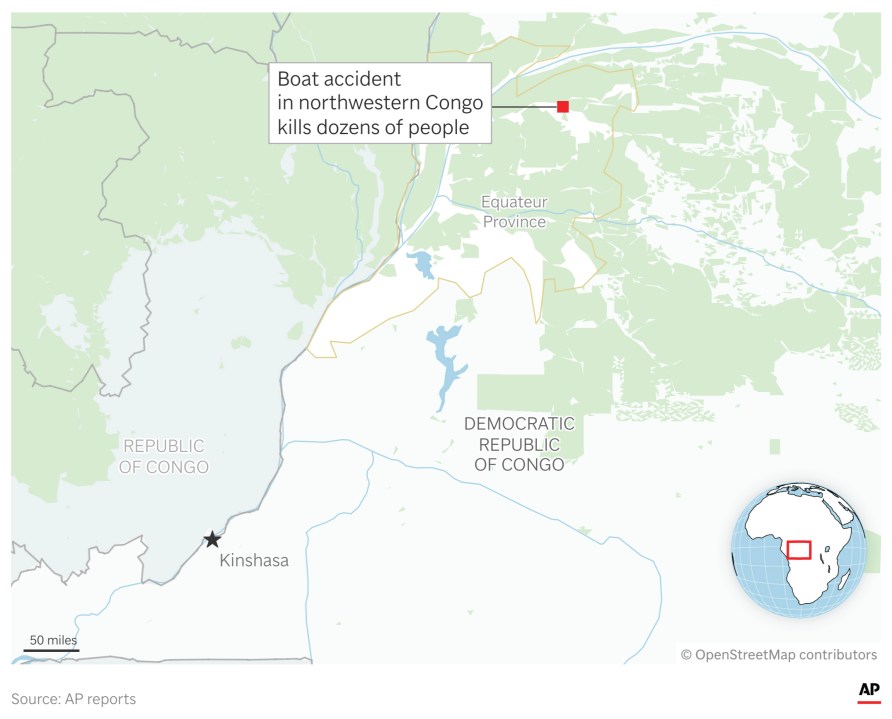 Students are among the dead in a boat capsize in Congo that claimed dozens of lives. (AP Graphic)