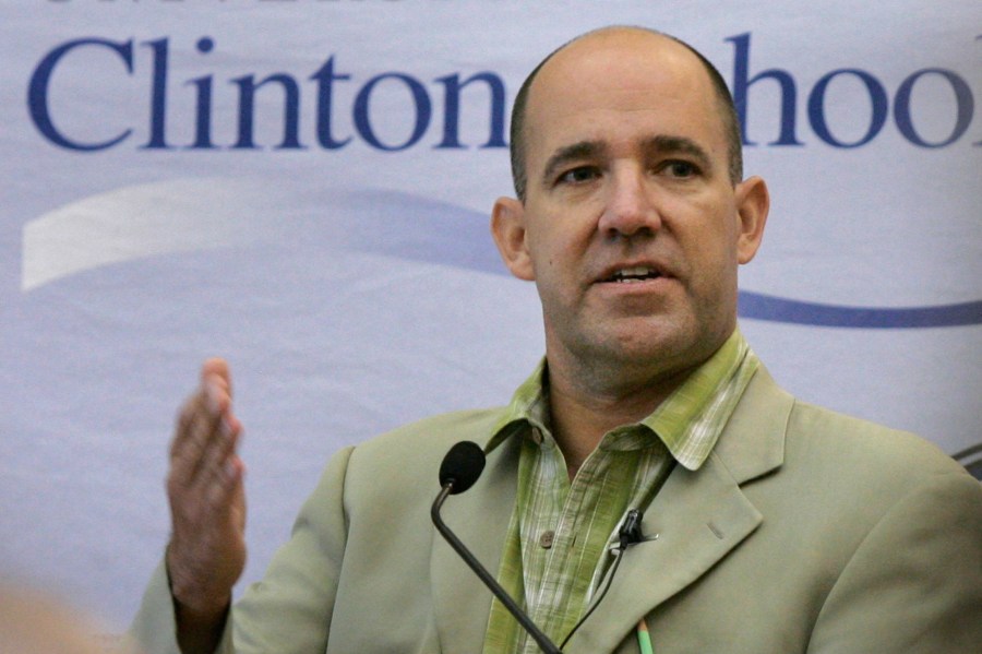 FILE - Matthew Dowd, chief campaign strategist for the Bush-Cheney 2004 presidential campaign, speaks at the University of Arkansas Clinton School of Public Service in Little Rock, Ark., Wednesday, Sept. 2, 2009. (AP Photo/Danny Johnston, File)