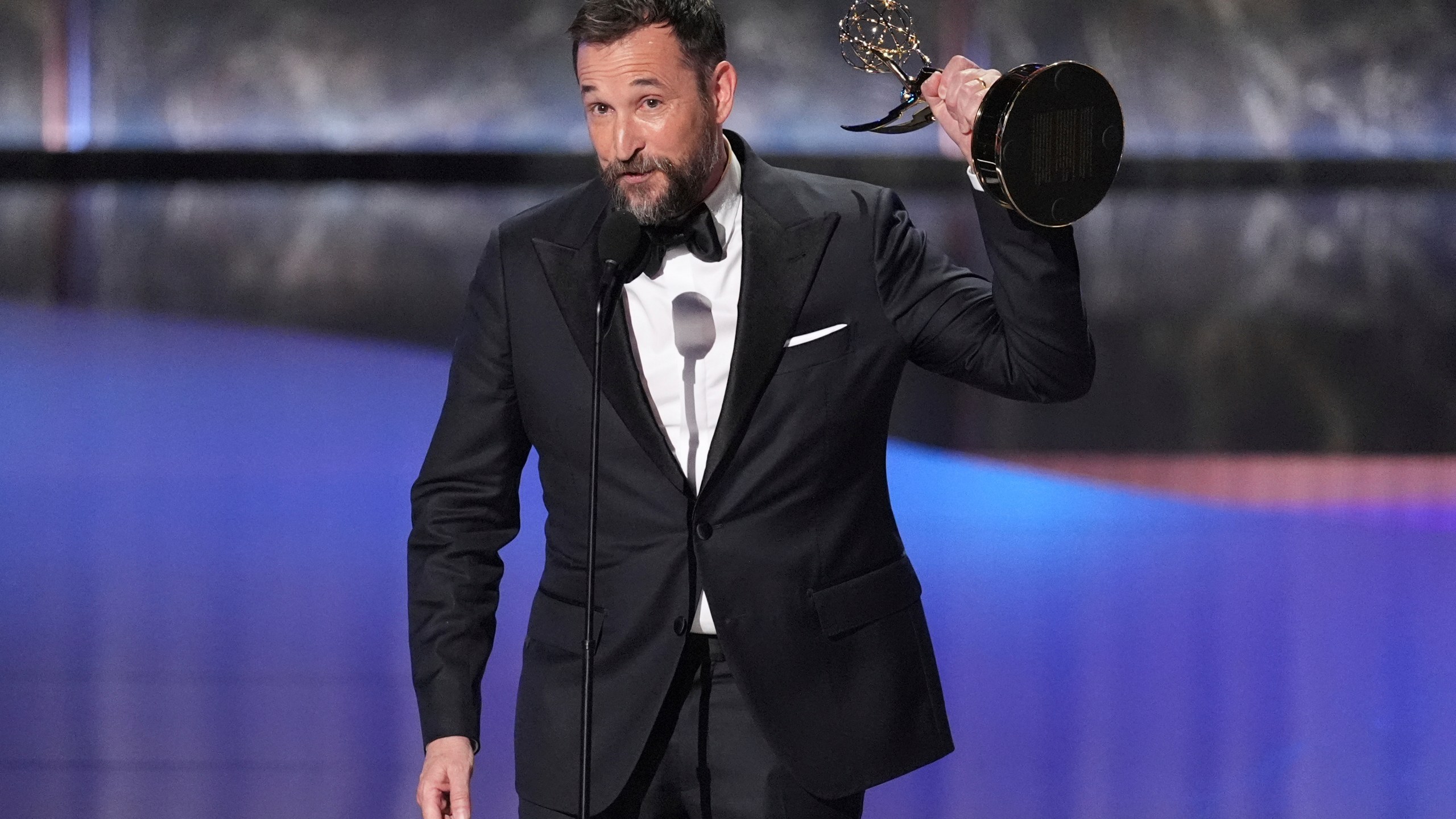 Noah Wyle accepts the award for outstanding lead actor in a drama series for "The Pitt" during the 77th Primetime Emmy Awards on Sunday, Sept. 14, 2025, at the Peacock Theater in Los Angeles. (AP Photo/Chris Pizzello)
