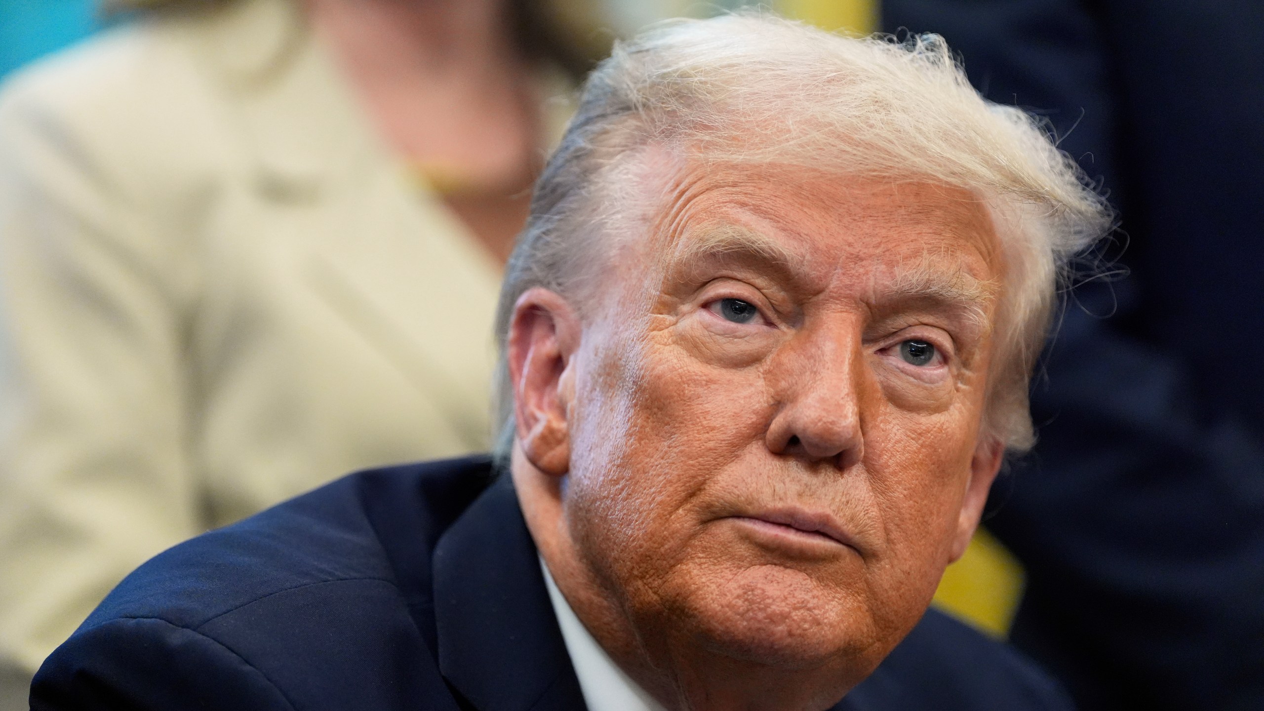 President Donald Trump speaks in the Oval Office of the White House, Monday, Sept. 15, 2025, in Washington. (AP Photo/Alex Brandon)