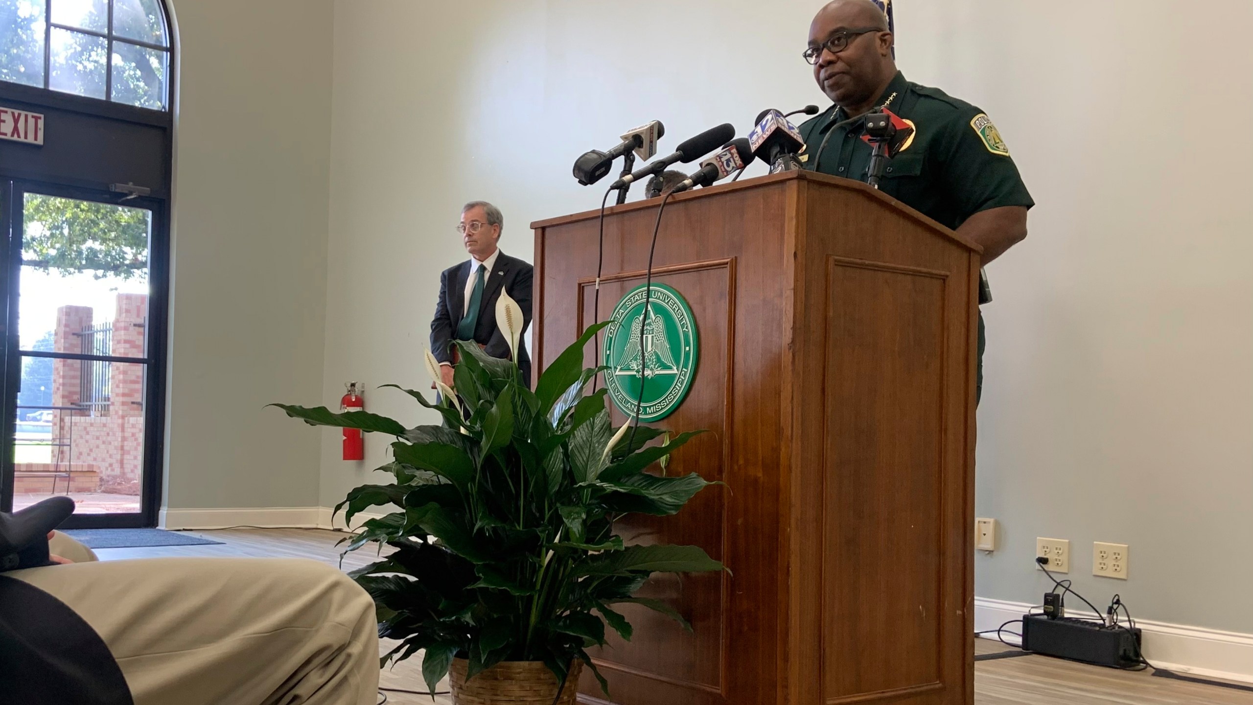 Delta State University Police Chief Michael Peeler gives the latest details on the investigation into a student's death on Wednesday, Sept. 17, 2025, in Cleveland, Miss. (AP Photo/Sophie Bates)