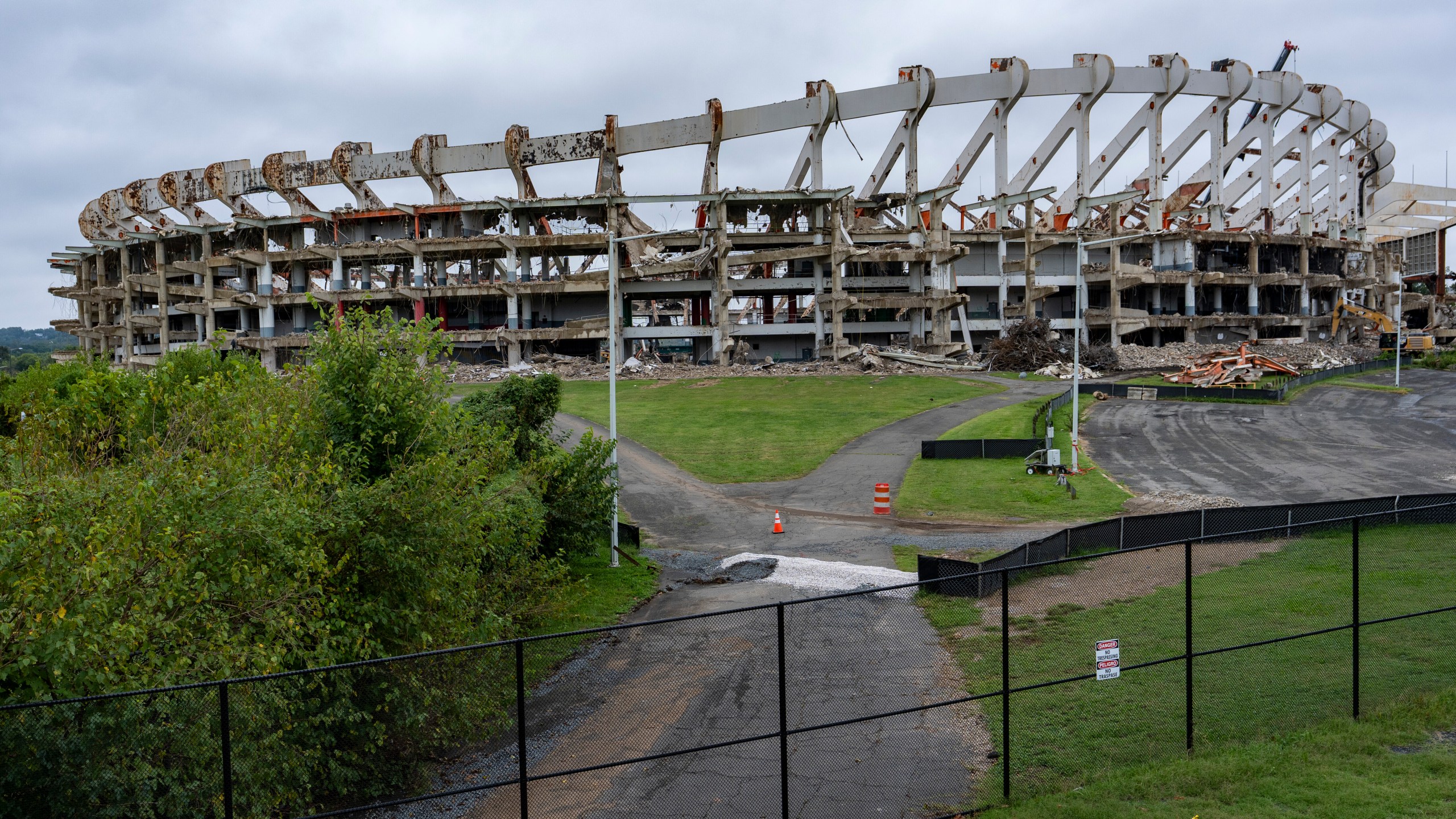 RFK Stadium, the onetime home of the Washington Commanders football team, the Washington Senators and Washington Nationals baseball teams, and the D.C. United soccer team is being torn down, Wednesday, Sept. 17, 2025, in Washington. (AP Photo/Alex Brandon)
