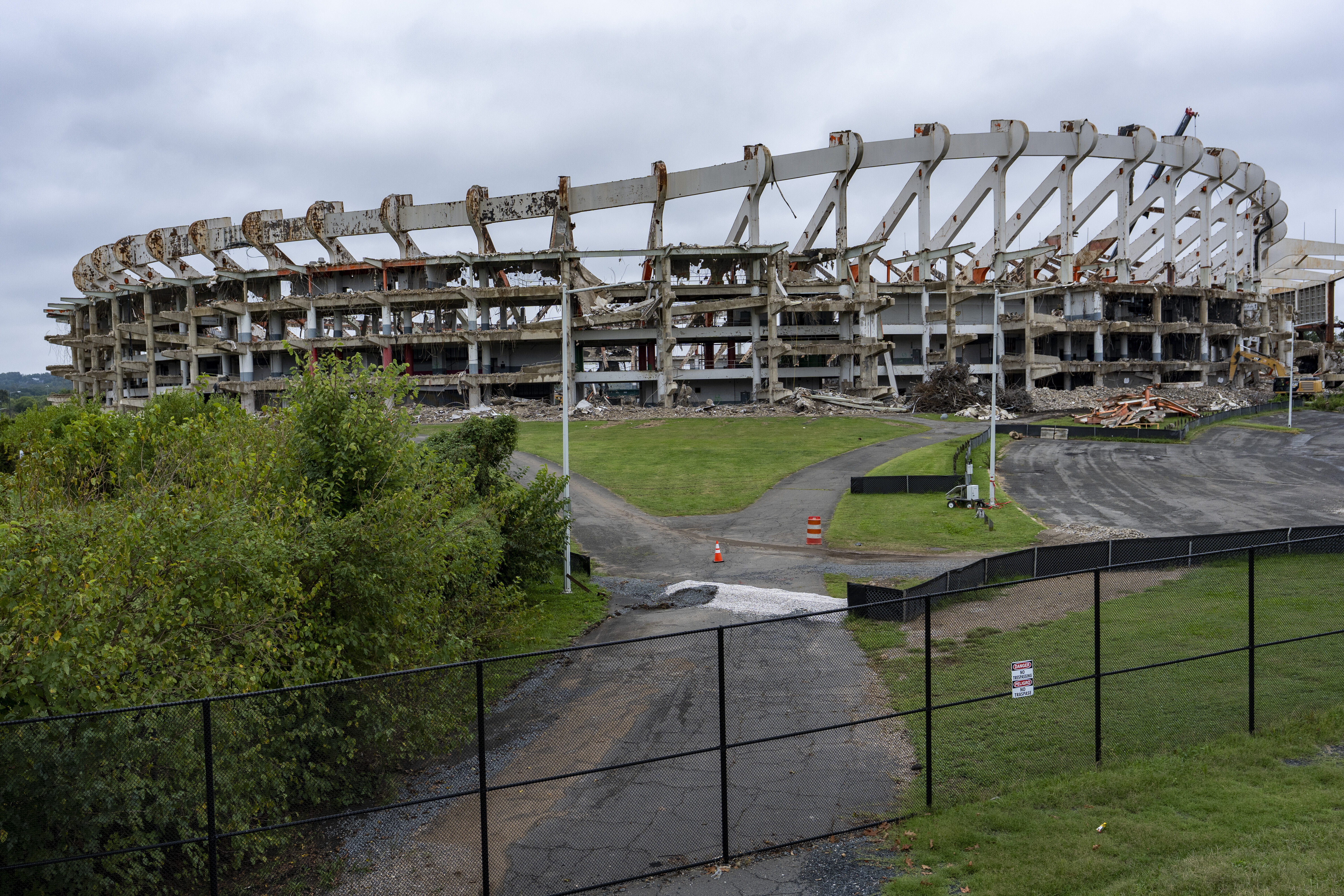 RFK Stadium, the onetime home of the Washington Commanders football team, the Washington Senators and Washington Nationals baseball teams, and the D.C. United soccer team is being torn down, Wednesday, Sept. 17, 2025, in Washington. (AP Photo/Alex Brandon)