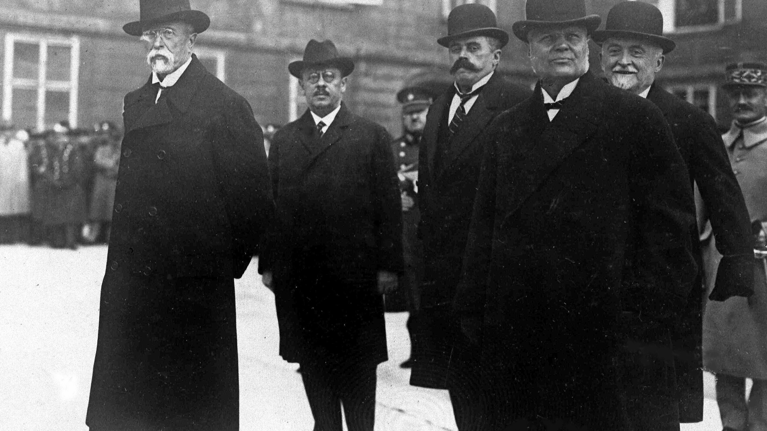 FILE - President of Czechoslovakia Tomas Masaryk, left, and Prime Minister Antonin Svehla, right, in Prague, Nov. 1927. (AP Photo, File)