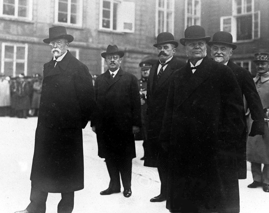 FILE - President of Czechoslovakia Tomas Masaryk, left, and Prime Minister Antonin Svehla, right, in Prague, Nov. 1927. (AP Photo, File)