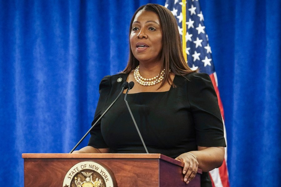 FILE - New York Attorney General Letitia James speaks, Feb. 16, 2024, in New York. (AP Photo/Bebeto Matthews, File)