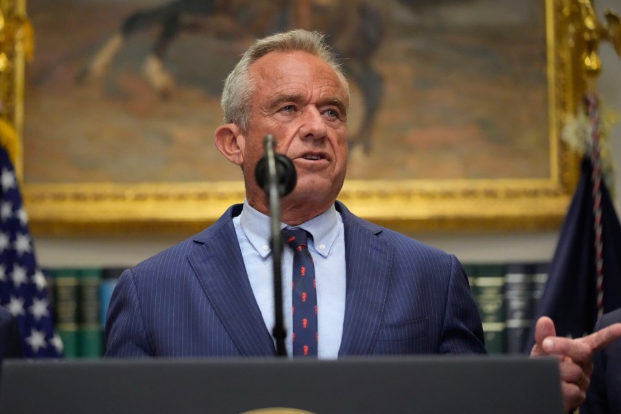 Health and Human Services Secretary Robert F. Kennedy Jr. speaks in the Roosevelt Room of the White House, Monday, Sept. 22, 2025, in Washington, at an event with President Donald Trump. (AP Photo/Mark Schiefelbein)