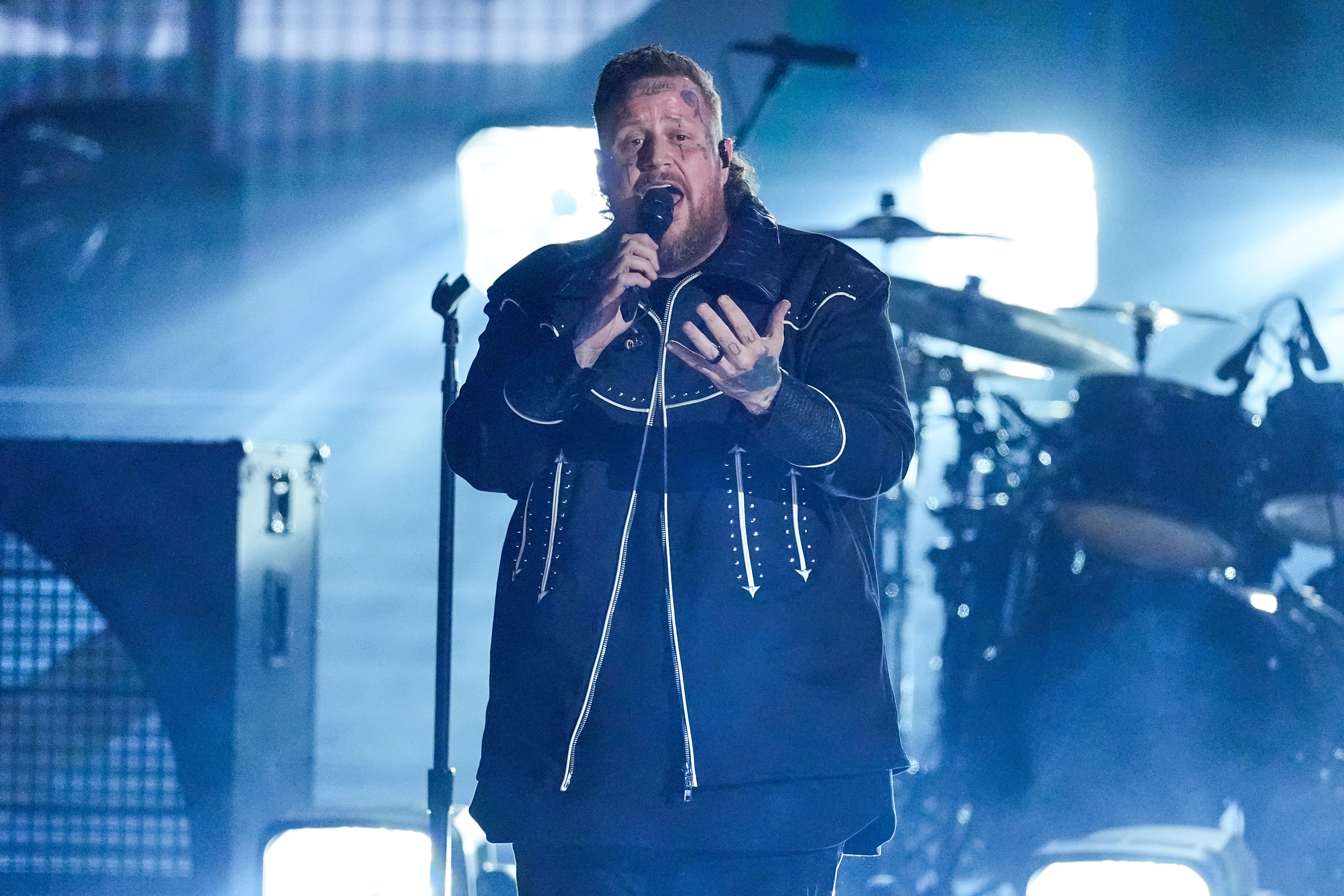 FILE - Jelly Roll performs "Heart of Stone" at the 60th annual Academy of Country Music Awards in Frisco, Texas on May 8, 2025. (AP Photo/Chris Pizzello, File)