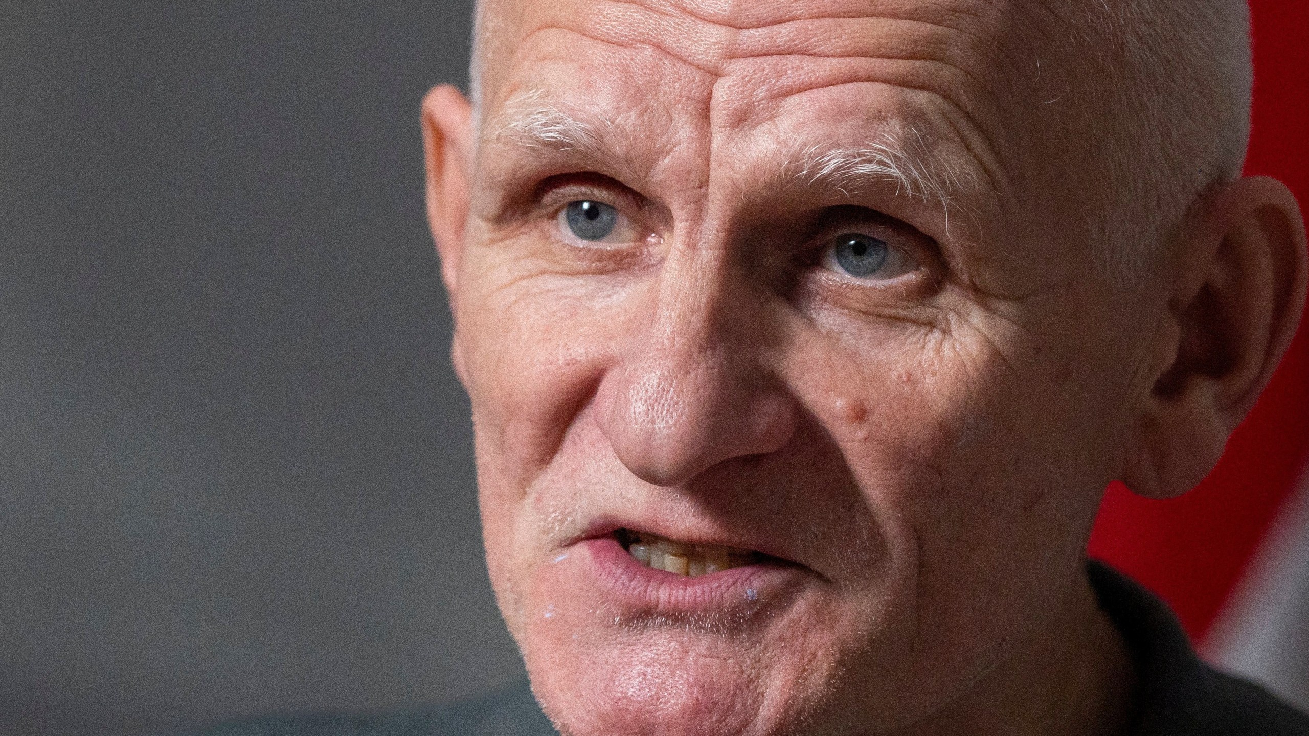 Nobel Peace Prize laureate Ales Bialiatski, one of the Belarusian prisoners released on Saturday, speaks during an interview with the Associated Press in Vilnius, Lithuania, on Sunday, Dec. 14, 2025. (AP Photo/Mindaugas Kulbis)