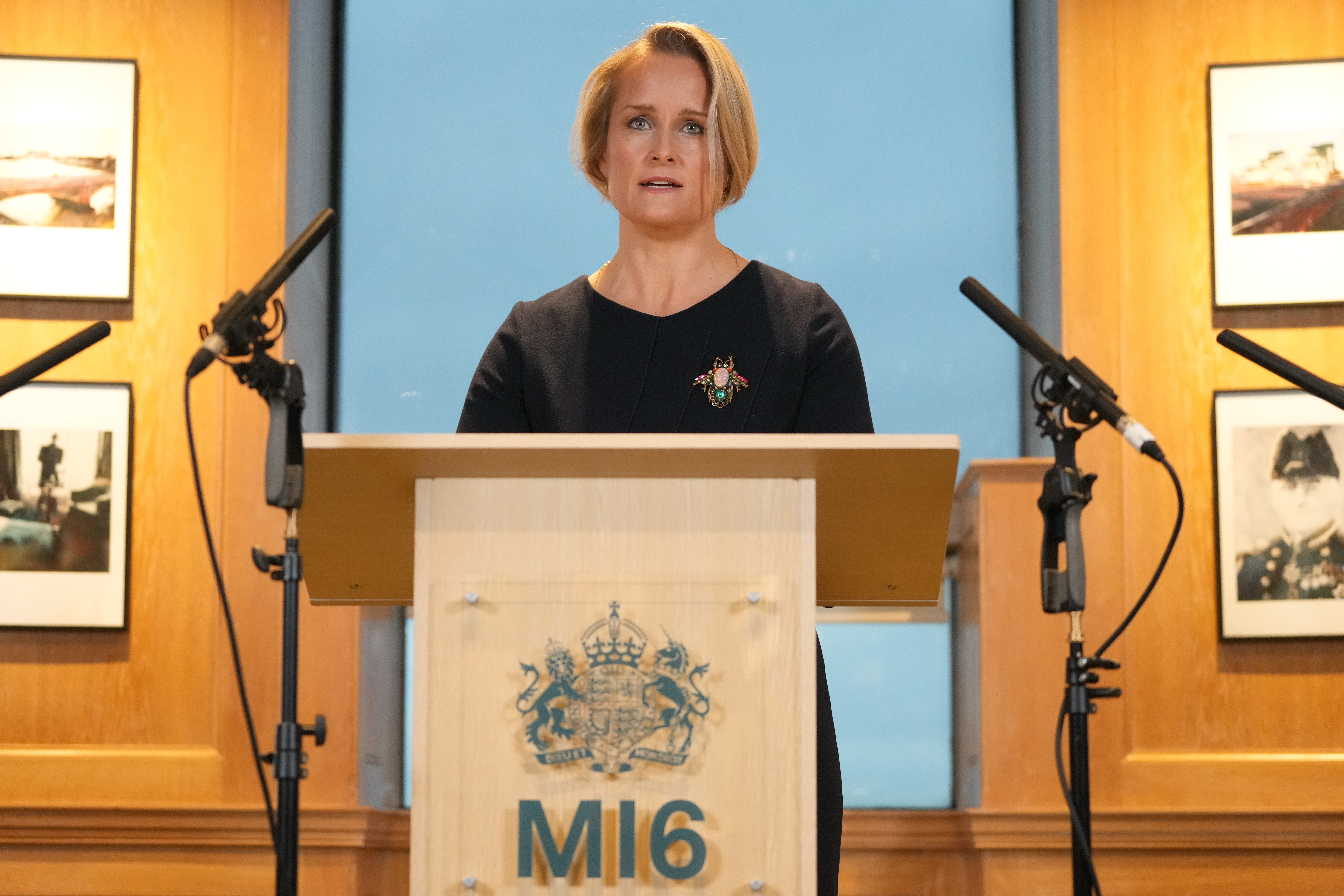 The new head of Britain's MI6 Blaise Metreweli makes her first public speech in London, Monday, Dec. 15, 2025. (AP Photo/Kirsty Wigglesworth,pool)