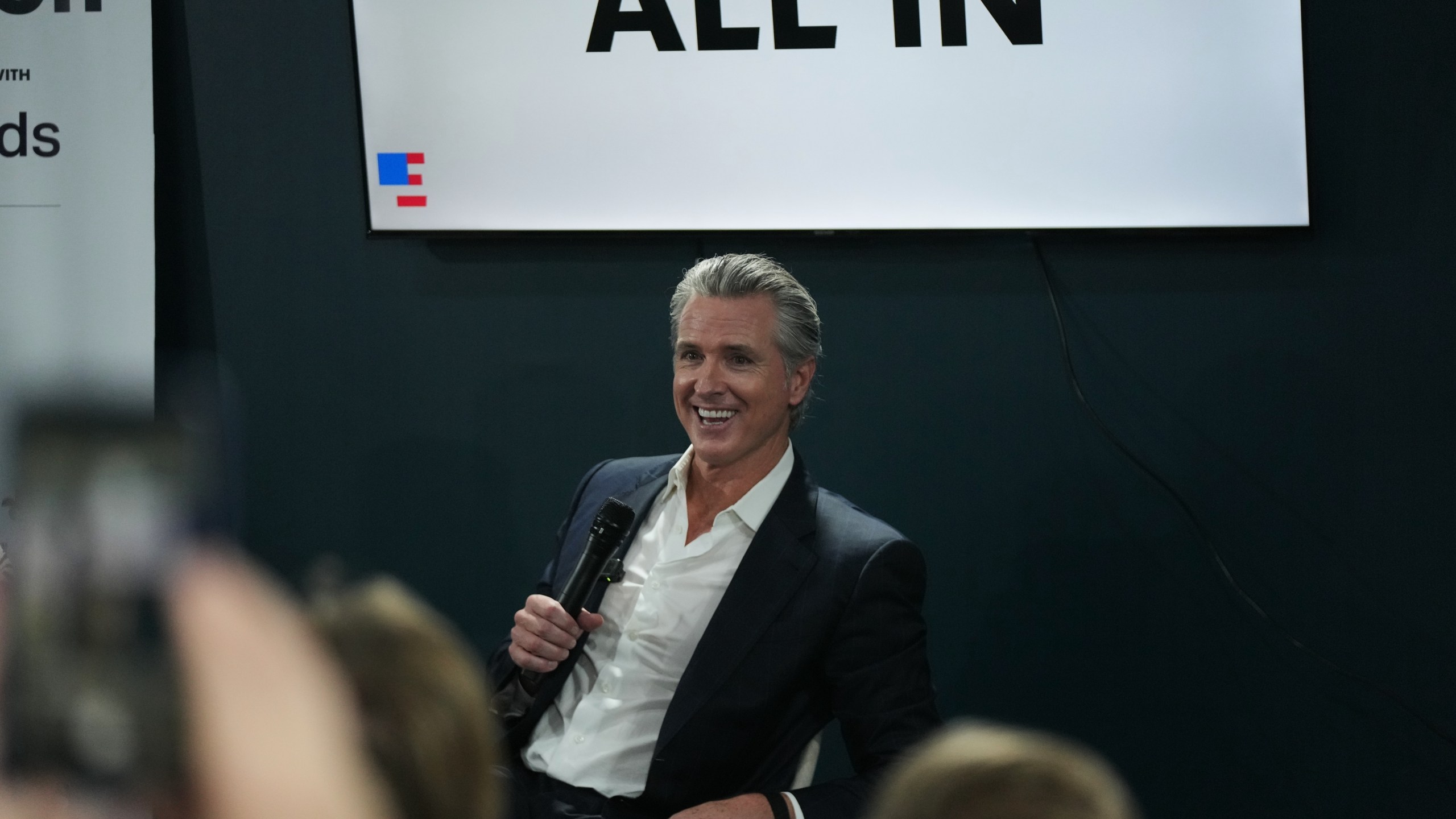 FILE -California Gov. Gavin Newsom speaks at a session at the We Mean Business Pavilion during the COP30 U.N. Climate Summit, Tuesday, Nov. 11, 2025, in Belem, Brazil. (AP Photo/Fernando Llano, File)