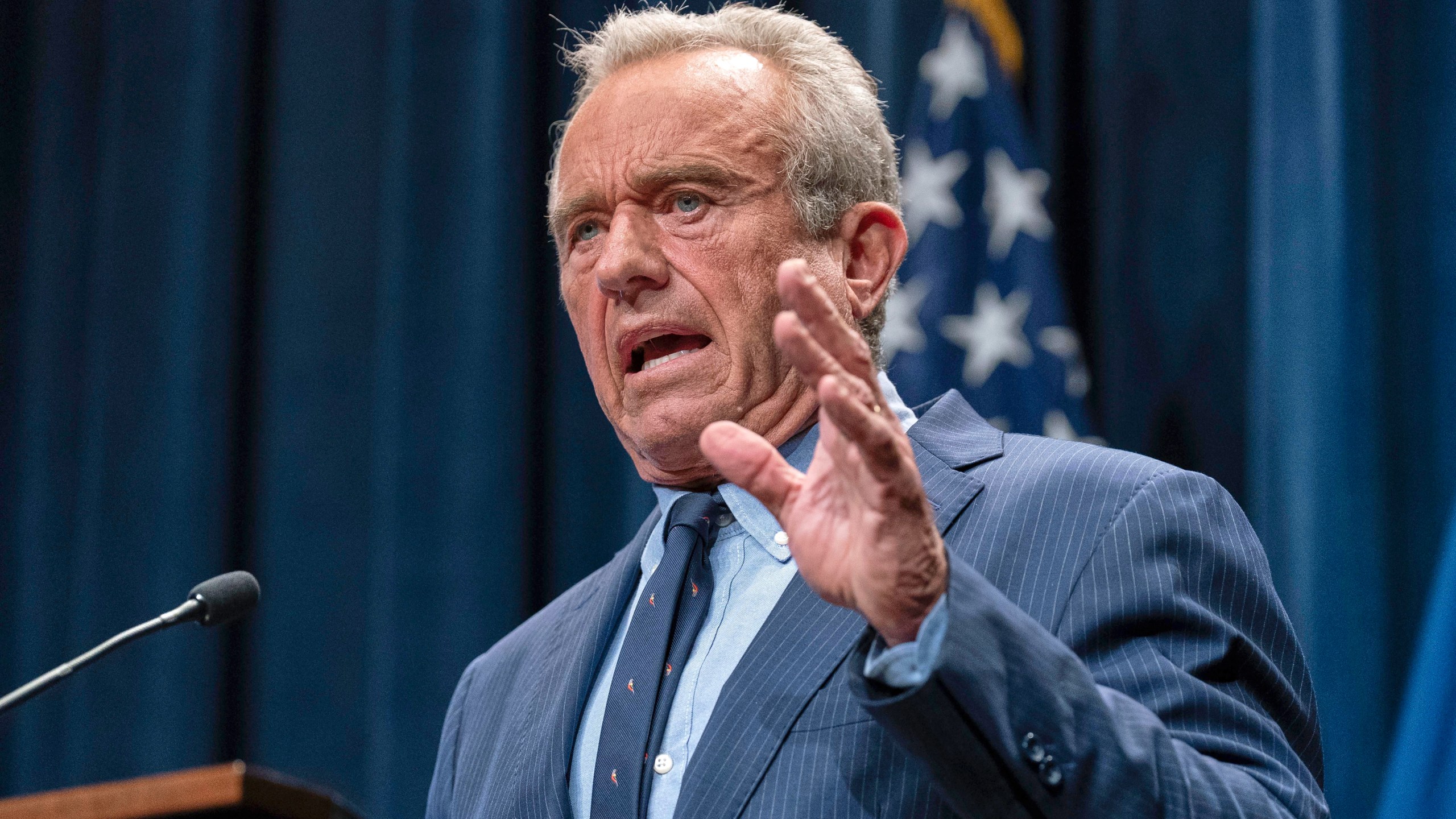 FILE - Health and Human Services Secretary Robert F. Kennedy Jr. speaks during a news conference on the Autism report by the CDC at the Hubert Humphrey Building Auditorium in Washington, April 16, 2025. (AP Photo/Jose Luis Magana, file)