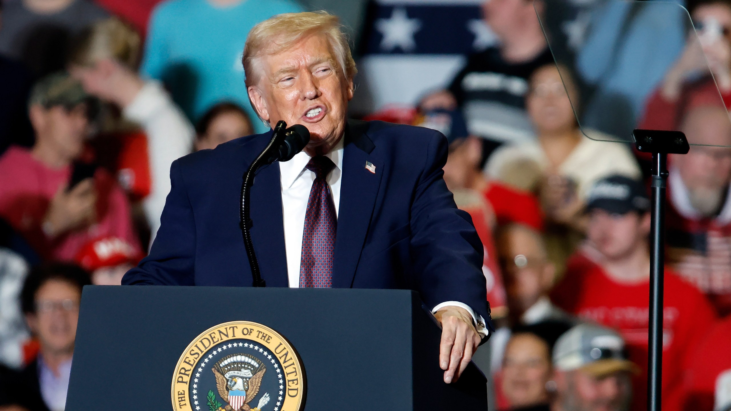 President Donald Trump delivers remarks at the Rocky Mount Events Center in Rocky Mount, N.C., Friday, Dec. 19, 2025. (AP Photo/Karl B DeBlaker)
